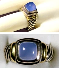David Yurman Cable Ring 14K Gold & 925 Silver Chalcedony Stone Size 6, 7 g  JS18