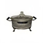 Pyrex 193-197 Oval Casserole w/ Lid in Silverplate Holder Vintage Serving Dish