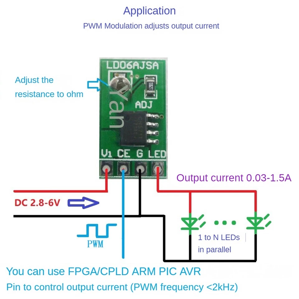 5PCS 30-1500MA Adjustable Constant Current LED Driver DC 3.3V 3.7V 4.2V 5V8646 - Image 2 of 4
