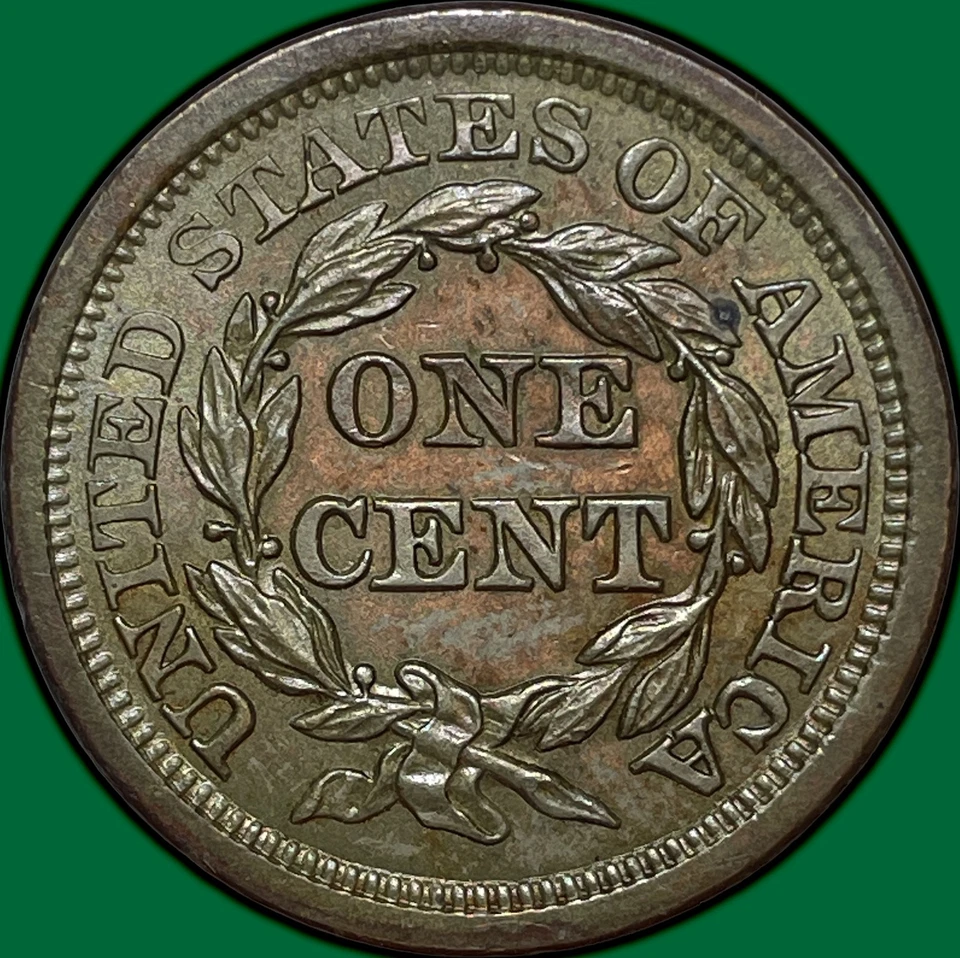 1857 Large Date Braided Hair Large Cent Uncirculated UNC Coin #29642 - Image 2 of 3