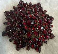 Antique Victorian Bohemian Garnet Brooch Starburst Cluster Pin Tombac C-Clasp