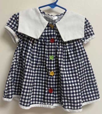 Bonnie Jean Infant Girls Gingham Sailor Collar Embroidered Dress 6 9 Months