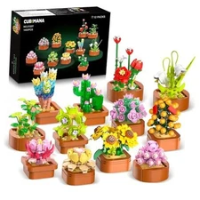 12 Pack Flowers Succulents Mini Building Set - 1403PCS Flower Botanical 