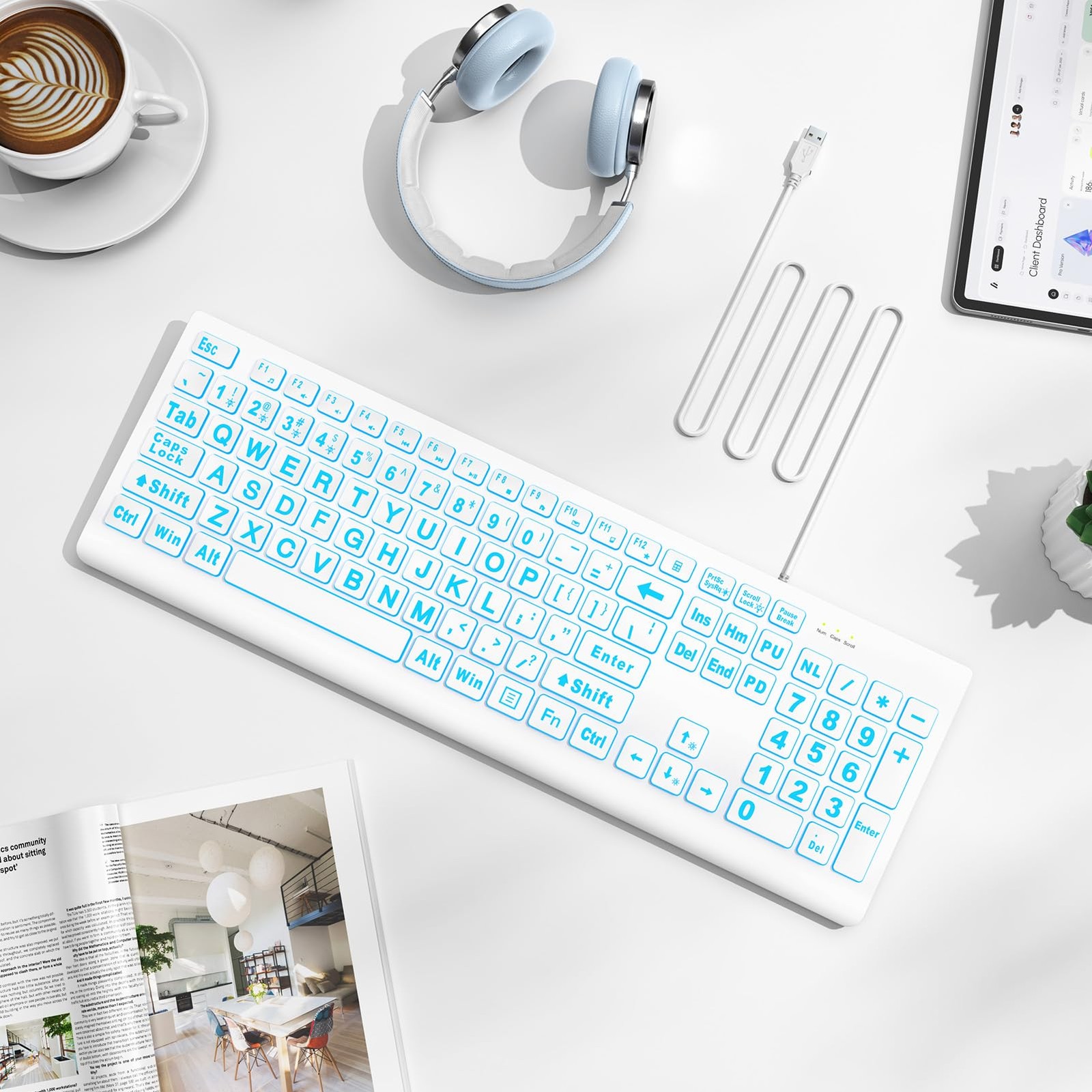 Large Print Backlit Keyboard, Wired USB Lighted Computer Keyboards with 7-Col...