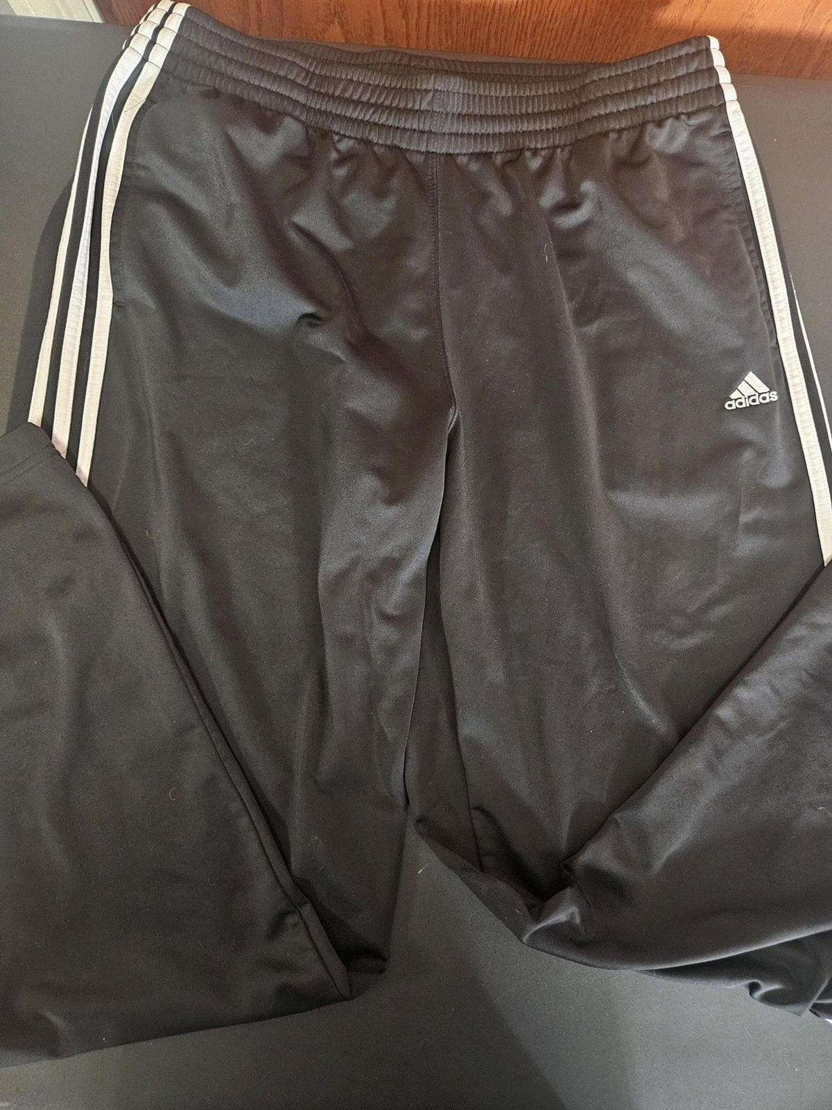 Adidas Pants Mens XL Black Track Knit 3 Stripe Elastic Waist Athletic Training