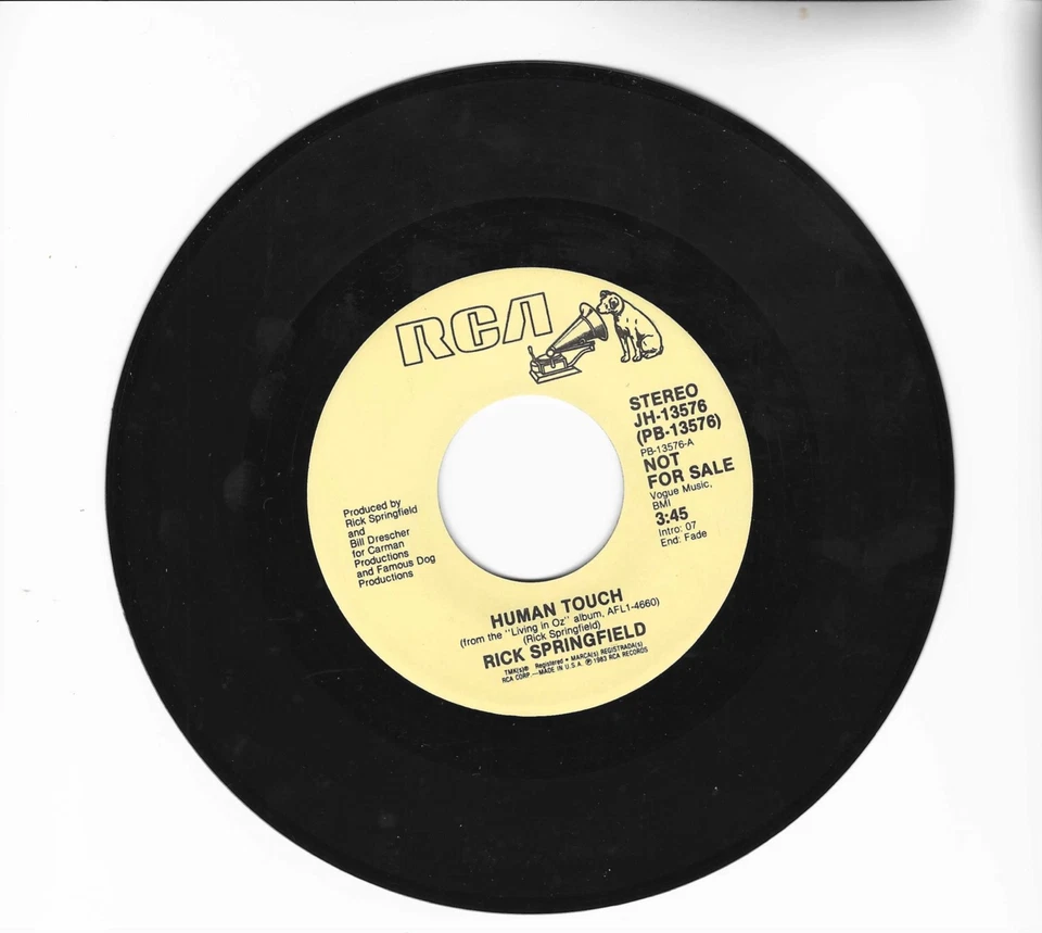 RICK SPRINGFIELD Human Touch PROMO 45 7" POP ROCK Record Vinyl Records - Image 2 of 2