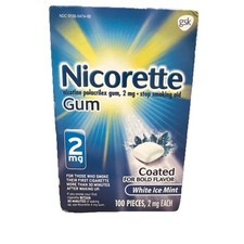 Nicorette White Ice Mint Gum 2mg 100 Pieces Nicotine Polacrilex Anti Smoking