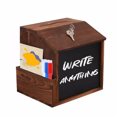 Wood Suggestion Box Tip Money Drop Donation Boxes with Slot and Lock for Fund...