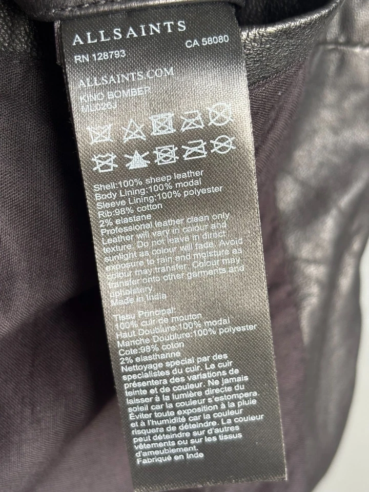 CHAQUETA MOTERA ALLAINTS VIXON PARA HOMBRE cuero real XS 34 36 slimfit negra desgastada Foto 4 de 4