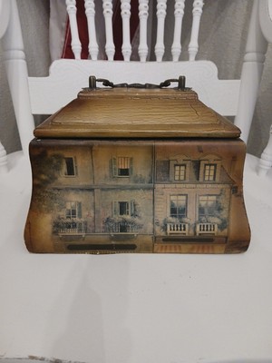 Vintage Decorative Wooden Box with Building Facade Design, Storage Trinket Chest