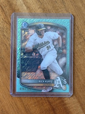 2025 Bowman Chrome Nick Kurtz Aqua Shimmer Refractor /125 ROY Oak Athletics NM
