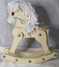 Doll Size Wooden Rocking Horse Yellow Pony White Yarn Mane 12x14 in.