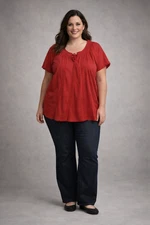 Lauren Ralph Lauren Top Womens 2X Red Boho Peasant Stretchy Flowy Embroidered