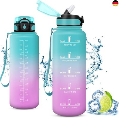 Vikaster Große Trinkflasche, Water Bottle with Straw 1.5L, Trinkflasche 