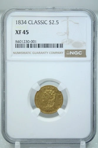 1834 $2.5 Classic Head Gold Quarter Eagle NGC XF45 #0001
