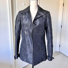 CHICO  S Black Sequin Embellished Puff Blazer Coat  SZ. 0 S/4 