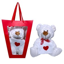 Orso Peluche Bianco 35cm con Lettera in Borsa Regalo San Valentino 