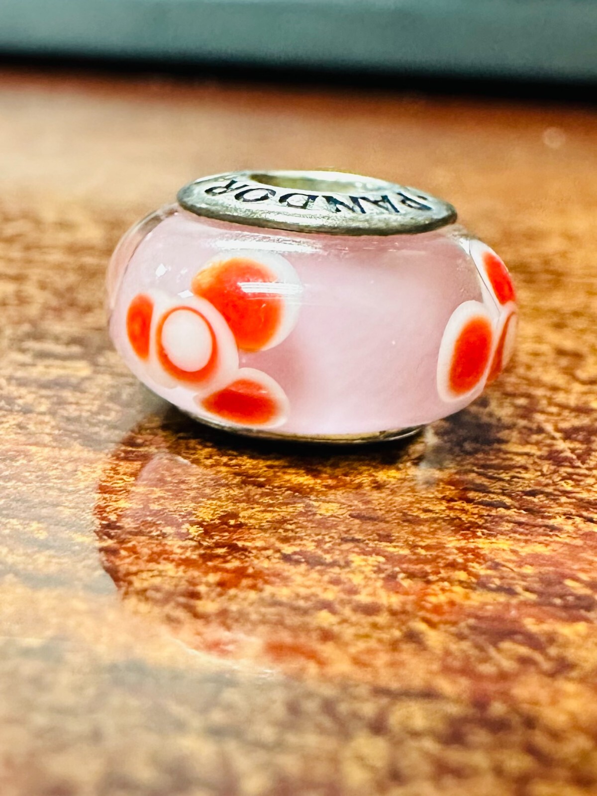 Authentic Pandora Pink and Orange Daisies Murano Glass Beads Charm Enhancer