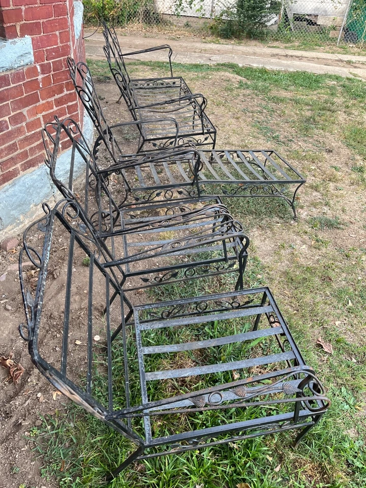 Muebles de patio de hierro forjado vintage WOODARD banco salón y 2 sillas Foto 2 de 4