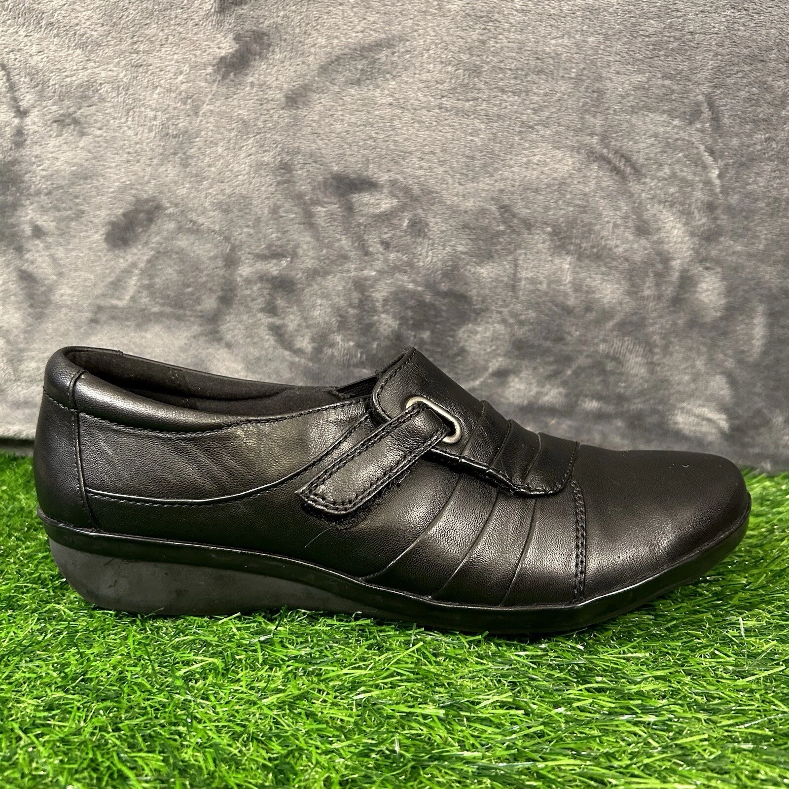 Mocassino Clarks Everlay Luna donna 8 5 M nero scarpe pelle zeppa casual comfort
