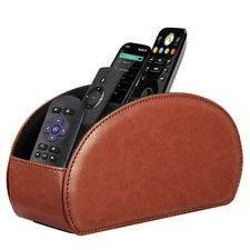 TV Remote Control Holder Leather Caddy Office Desktop Organizer 5 Compartments