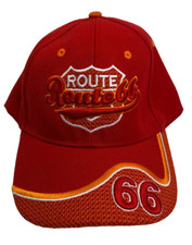 Historic Route 66 Red Embroidered Baseball Cap US Route 66 Hook Loop Back