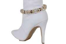 Women Metallic Gold Boot Chain Anklet Bracelet Skull Shoe Skeleton Charm Jewelry