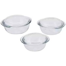 3PCS Round Glass Casserole Dishes With Lids Oven Proof With Handles 1/1.5/2.5L