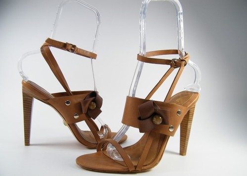 WOMENS LAMBFLOWER BRN LEATHER ANKLE STRAP STILETTO SANDALS HEELS SHOES 9.5~1/2 M - Picture 2 of 8
