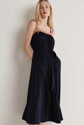 BODEN Crochet Trim Jersey Maxi Dress Navy 14 BNWT | eBay