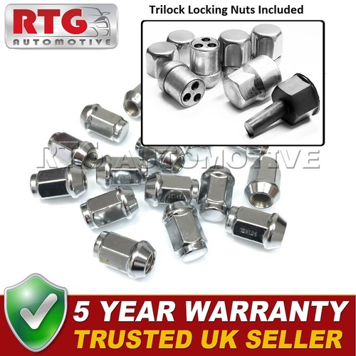 12x Nuts + 4x Trilock Locking Nuts For Ford Fiesta Mk7 2008 On (Alloy