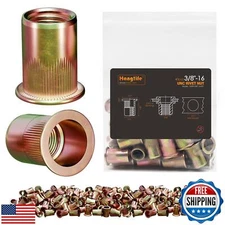 HANGLIFE Rivet Nut, 3/8"-16 UNC SAE Rivnut - Flat Head Nutserts, Zinc-Plated 