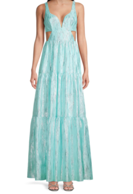 NWT Aidan by Aidan Mattox Organza Tiered Maxi Cutout Sea Glass Dress Size 4  | eBay