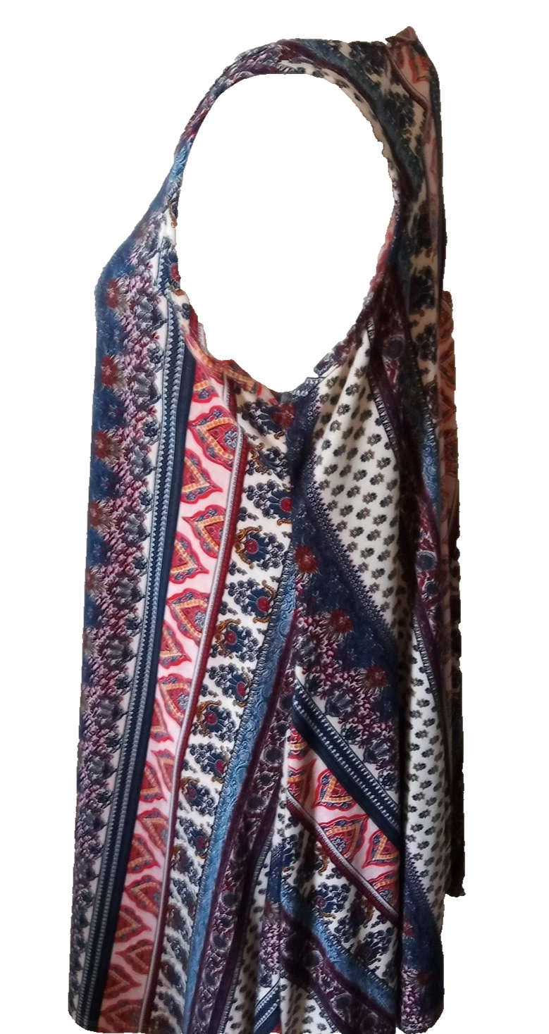 VETEMENTS Mini Abito Junior Discreto Scollo V Stampa Bohemien Maglia Senza Maniche Taglia XL