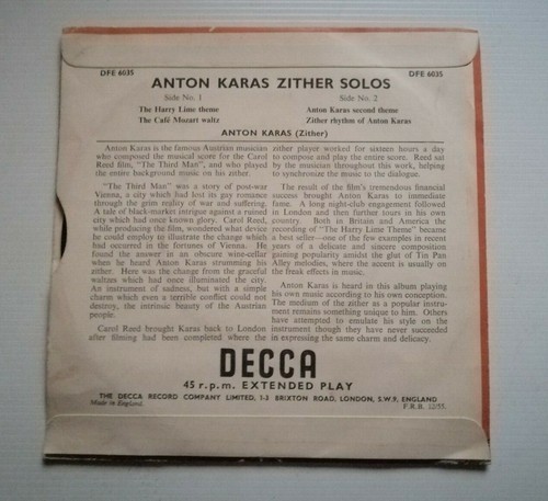Anton Karas Zither Solos 7" EP Blue Labels FFRR Decca DFE 6035 Tri-Fold Adapter - Picture 2 of 2