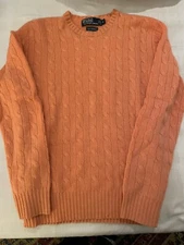 DEFECTIVE Polo Ralph Lauren Cashmere Cable Knit Crewneck Sweater Soft Or G3D