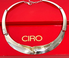 Vintage 1980s Ciro  Silver Gold Tone  CZ  Chocker  Torque  Necklace