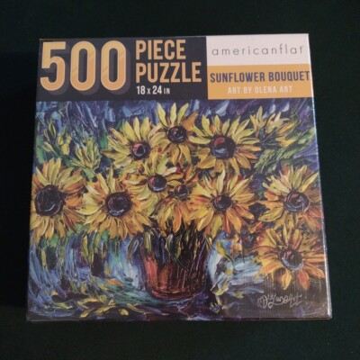 Americanflat 500 Piece Sunflower Puzzle 18x24 Sunflowers Bouquet by Olena Art