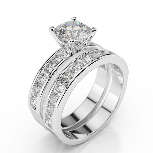 3 1/2 CT Round Diamond Engagement Ring Set F/VS1 14K White Gold Wedding Band - Picture 3 of 6