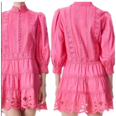 alice and olivia clark embroidered dress Alice + Olivia Alice Olivia Clark Pintucked Broderie Anglaise Cotton Mini  Dress White Us 12 In Off-White - 50% Off
