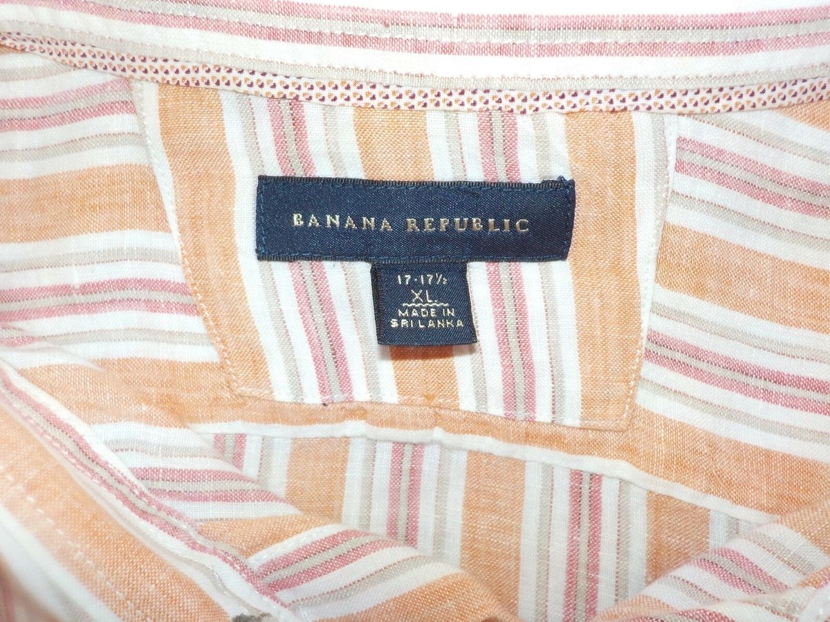Banana Republic 100% Linen LS Button Front Striped Shirt Orange