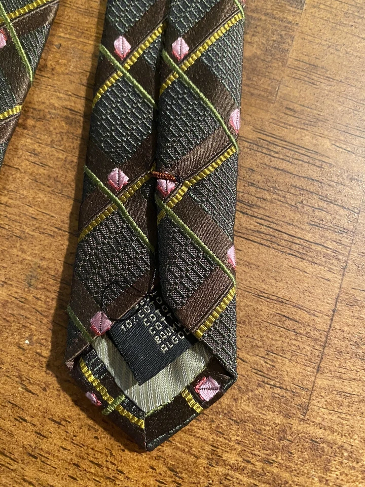 MENS ERMENEGILDO ZEGNA TIE SILK COTTON MADE IN ITALY Brown / Pink - Image 3 of 4