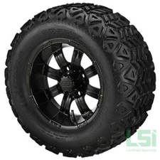 (4) Golf Cart 22x11-12 Black Trail A/T Tires on 12x7 Matte Black Tempest Wheels