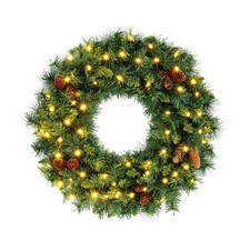24 Inch Pre-Lit Artificial Christmas Wreath for Front Door Battery Operated-1 Pi