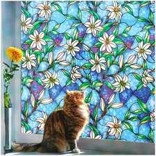 Decorative Window Privacy Film, Heat Control Sun Blocking Stained Glass Windo...