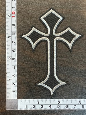 Black & White Gothic Cross Embroidered Iron On Patch