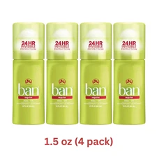 4 Ban Invisible Roll On Regular Deodorant 1.5oz 24hr TRAVEL SIZE