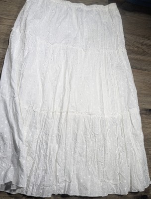Womens Classic Elements-Crinkle Skirt,White Cotton/Linen Sz Large
