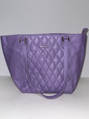 Vera Bradley Small Ella Tote Lavender Quilted Leather Shoulder Bag Floral Lining