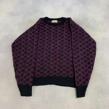 Vintage Abstract Knitted Jumper Patterned Grandad Knit Sweater Men's M